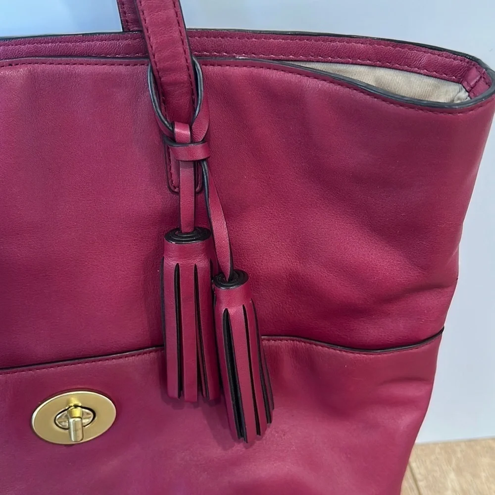 Coach Berry Leather Tote with Gold Hardware